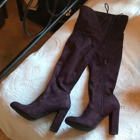 plum over the knee boots